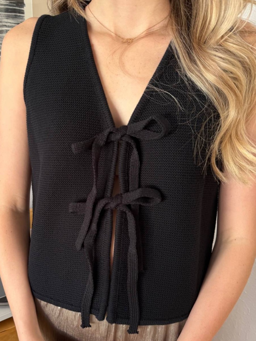 Miou Muse Micah Knit Tie Front Sleeveless Vest